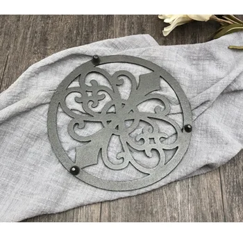 

Thick Cast Iron Trivet Decorative Round Trivet Mat Heat Insulation Pads with Vintage Pattern for Home Kitchen Counter Dining Tab