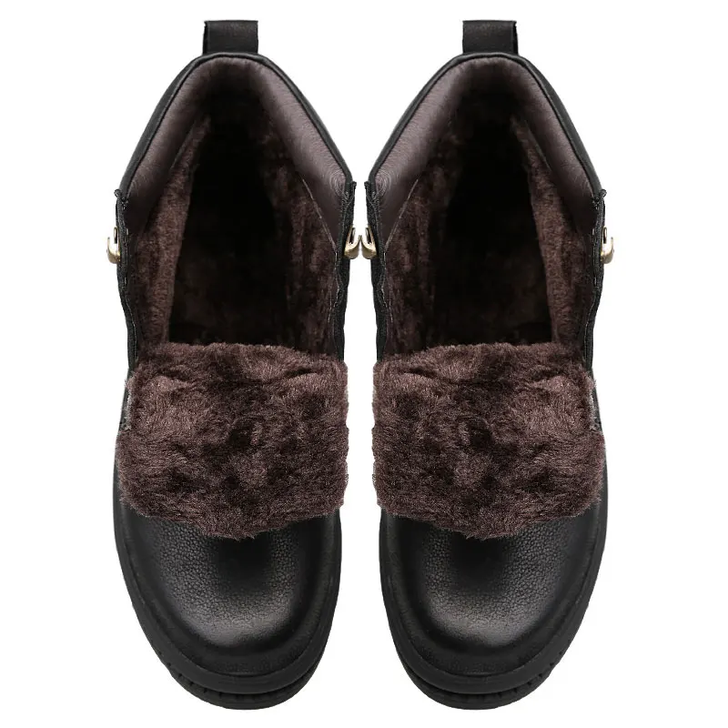Youki/мужские рабочие ботинки высокие зимние ботинки Мужская натуральная кожаная защитная обувь зимняя обувь плюшевые меховые теплые кожаные ботинки большого размера - Цвет: Black Fur