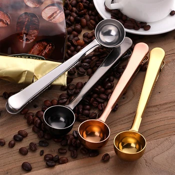 

1pcs Coffee Scoop With Clips Stainless Steel Tea Coffee Multifunctional Spoon Bag Seal Clip Kitchen Tea Spoon Tools