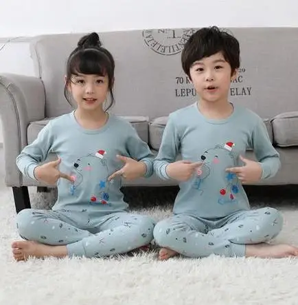 Детский пижамный комплект; хлопковая зимняя теплая домашняя одежда для маленьких мальчиков и девочек; Пижама с героями мультфильмов; комплект из 2 предметов с длинными рукавами - Цвет: style 3