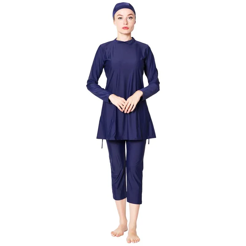 DROZENO Muslim bathing suit Two-piece swimsuit full coverage of moderate Muslim swimwear size women's beach swimwear M - Цвет: 0401bule