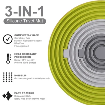 

3 in 1 Silicone Trivet Mat Hot Pads Placemats Non-slip Heat Resistant Waterproof for Hot Dishes Pots Pans Trivets
