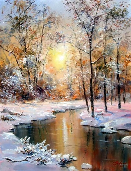 

C11093 scenery snow sunset cross stitch Oil painting girl 11/ 14ct /16/28/27CT cloth cotton thread embroidery DIY handmade