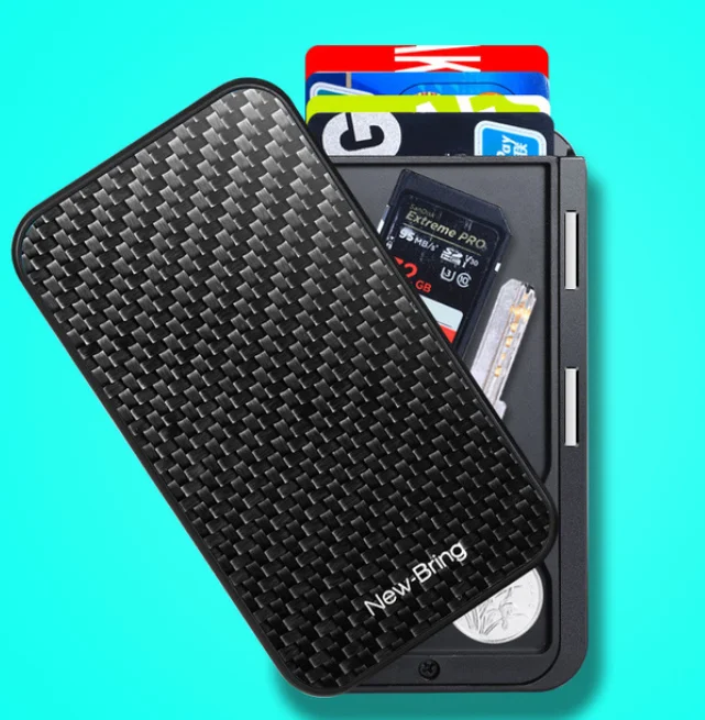 Black carbon fiber Тонкий держатель для ID банковских карт, RFID Блокировка, минималистичный кошелек из углеродного волокна, скользящие кошельки, чехол для кредитных карт для мужчин и женщин - Цвет: Black carbon fiber