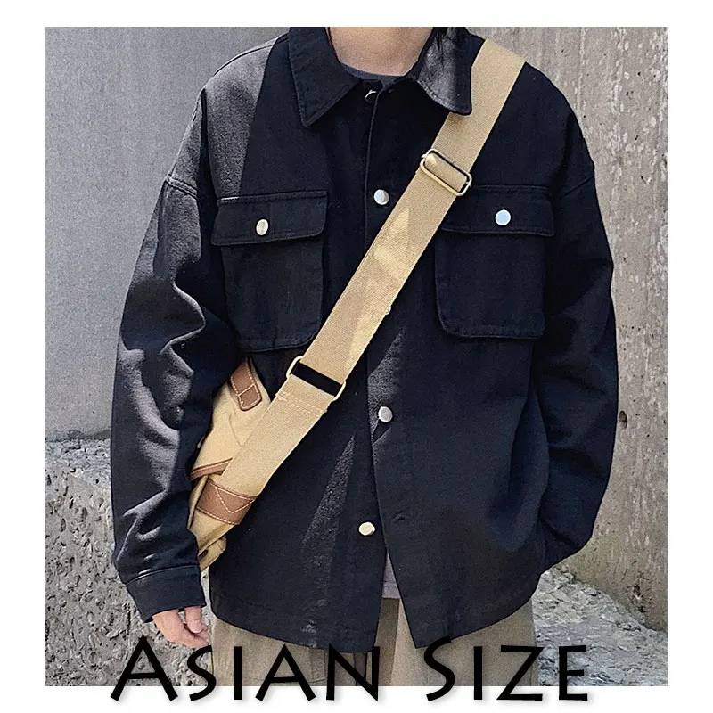 Privathinker, мужская хлопковая куртка,, свободная, однотонная, мужская, стиль сафари, корейский стиль, куртки, мужские, осень, зима, хип-хоп, пальто, куртка, большие размеры - Цвет: Black (Asian Size)