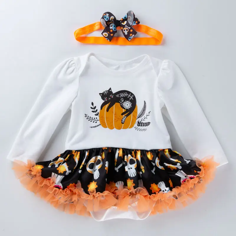 

Hot Newborn Kid Girl Halloween Clothes Long Sleeve Romper Tutu Dress Headband Autumn Clothing