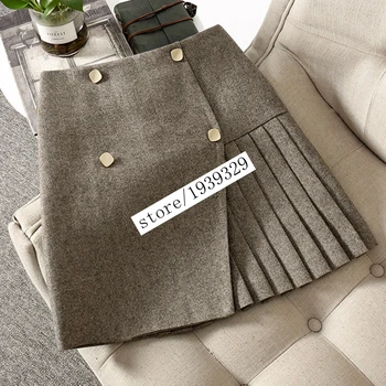 

2020 Fall Woman Mini Skirt Tweed Wool Pleated Skirts