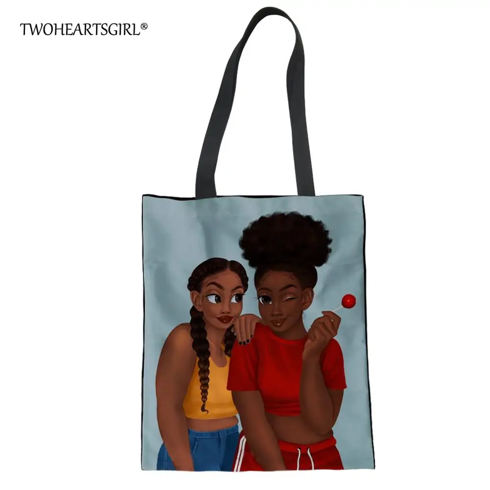

Foldable Women Canvas Shopping Bag Black Princess African Beach Shoulder Handbag Large Tote Bag Shopping Bag Shopper Satchel