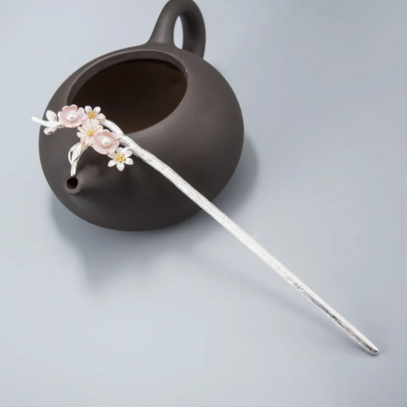 

925 Sterling Silver Hair Sticks for Women Chinese Traditional Hair Accessories Pearl Flower Wedding Bridal Luxury Head Jewelry