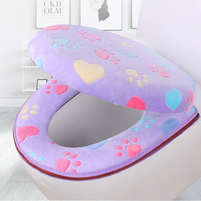 A Purple 2pcs Коврик для унитаза с рисунком панды, набор на молнии, чехлы для сиденья унитаза, мягкий теплый коралловый бархатный коврик для ванной комнаты, универсальные чехлы для сиденья унитаза - Цвет: A Purple 2pcs
