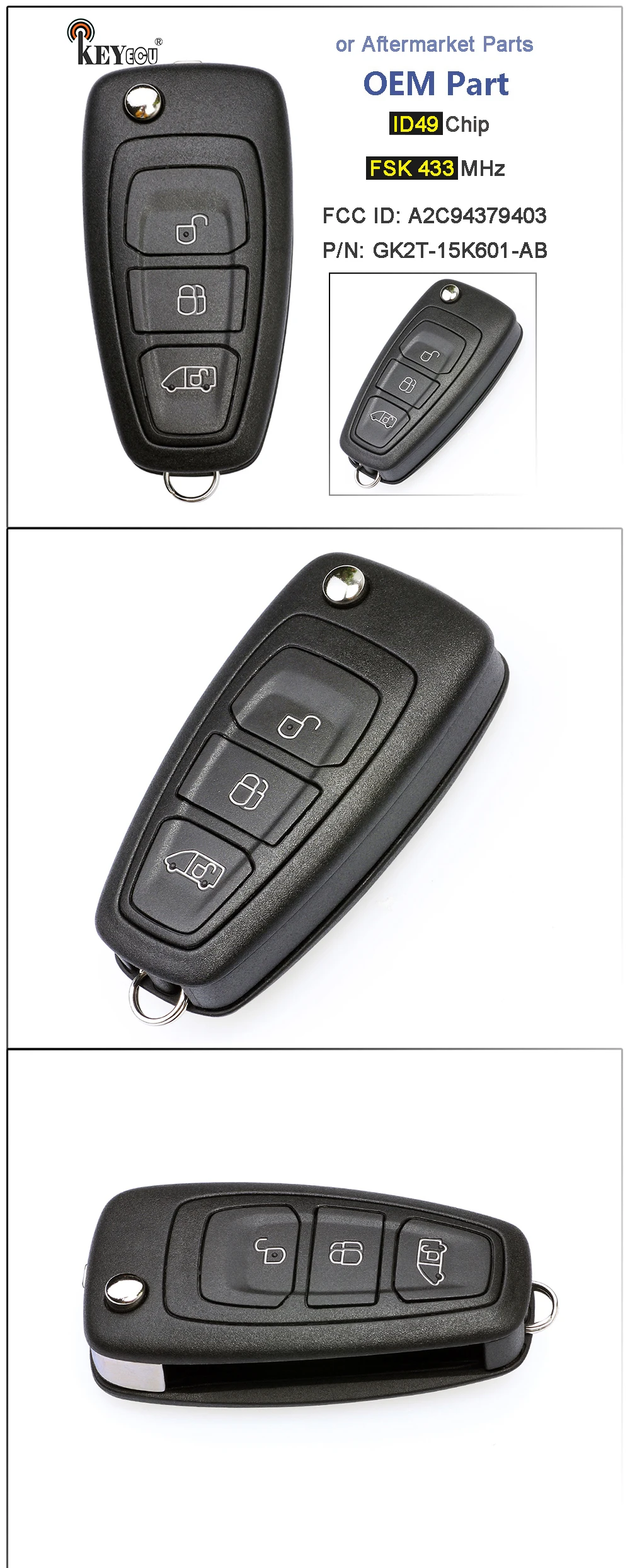 Keyforkess 433.92MHz FSK GK2T-15K601-AB muslimoem/Aftermarket portachiavi a distanza per Ford Transit Custom Tourneo Custom 2016-20 - H49a7715245514e28a2b4a6b41f3fbc45A