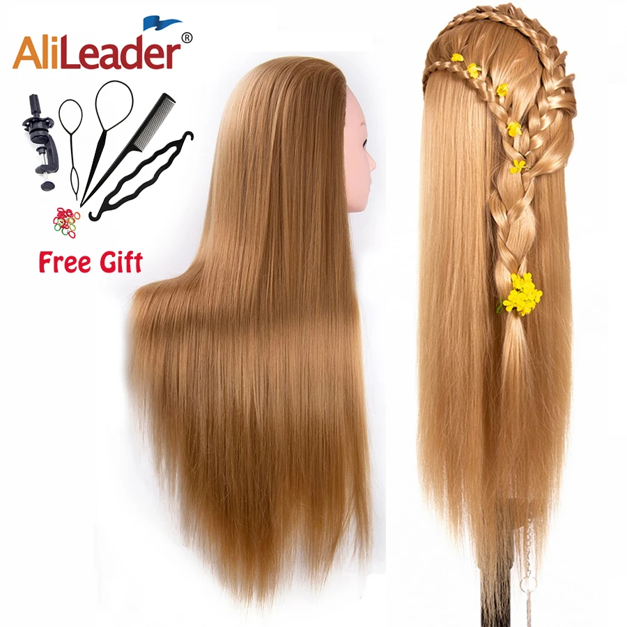 Alileader Training Manikin Head With Middle Part Synthetic Hair Salon Pro-Hairdressing Practice Cosmetology Doll For Barber |