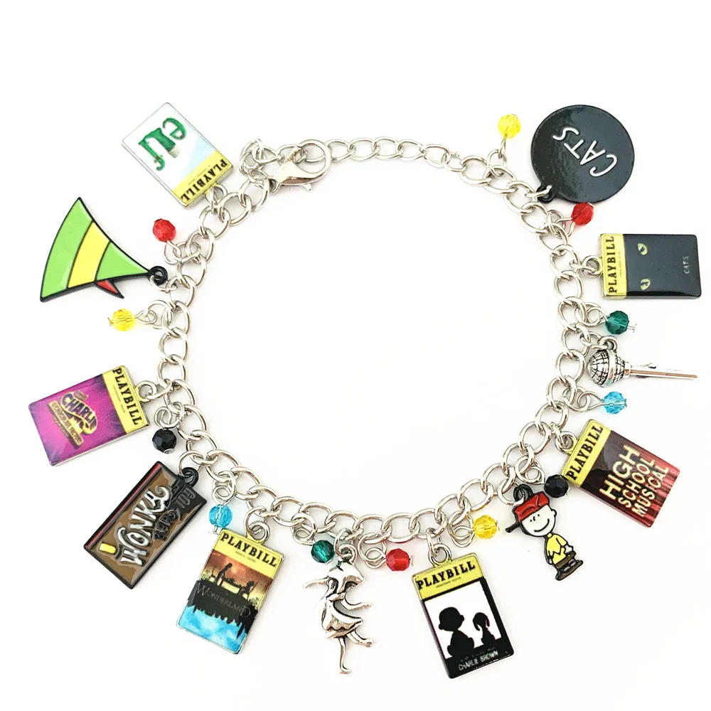 

20pcs Alice in wonderland Charlie Brown Charlie and the Chocolate Factory ELF Cats High School Musical Charm Bracelet HRHRAA02