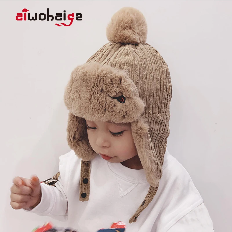 

Winter Child Pilot Aviator Hat Cute Earmuffs Beanies Kids Boys Girls Warm Earflap Ear Protection Cap Baby Plus Velvet Thick Hats