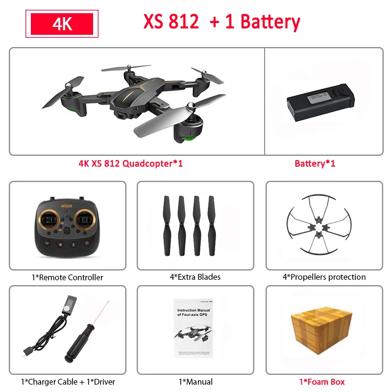 XS812 gps 5G WiFi FPV с камерой 4K FHD 15 минут время полета складной Радиоуправляемый Дрон Квадрокоптер RTF дети подарок на день рождения VS f196 - Color: 1Battery Foam box
