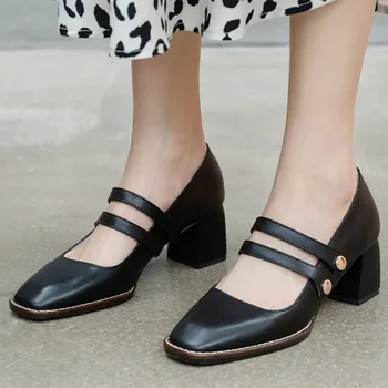 

Lapolaka 2020 Hot Sale Genuine Leather Square Heels Office Lady Pumps Woman Shoes Spring/Autumn Comfortable Shoes Women Pumps