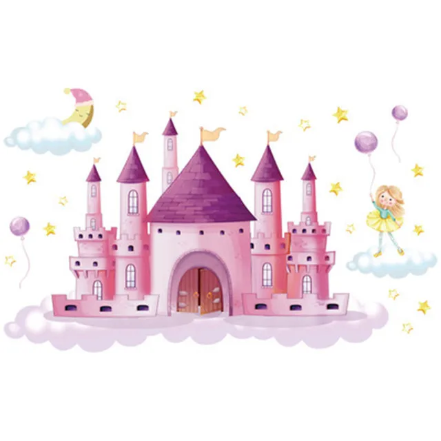 Colorful Rainbow Pink Princess Castle Unicorn Wall Sticker For Girls Kids Bedroom Unicorn Wall Decor Vinyl Mural Decals Muraux 