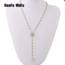 NeeFuWoFu ожерелье из нержавеющей стали зеленый натуральный камень короткое ожерелье с подвеской женский розовый камень ювелирные изделия