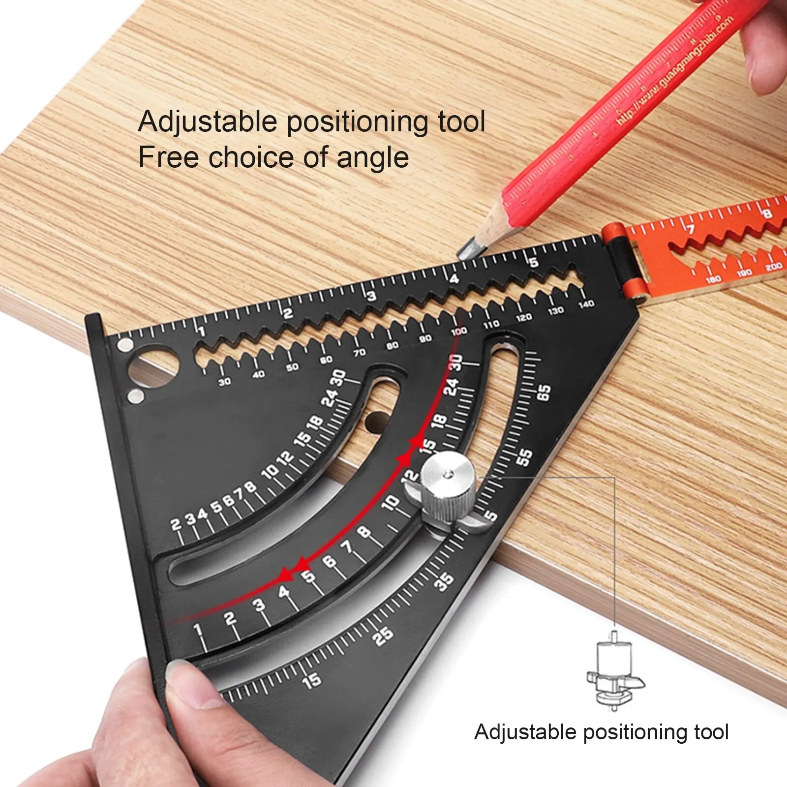 Regla de cuadrados triangulares plegables, herramienta de carpintería de ángulo de posicionamiento, aleación de aluminio, diseño extensible 2 en 1 con goniómetro de Base