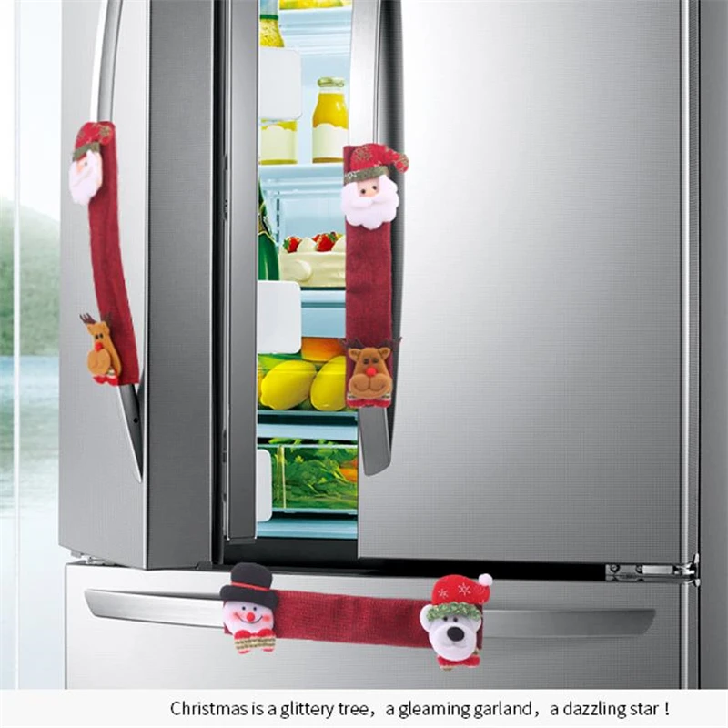 4 шт. Рождественская Ручка дверцы холодильника, чехлы для кухонных приборов, протектор для микроволновой печи, ручки, Чехлы, 3D флис, креативный Рождественский Декор