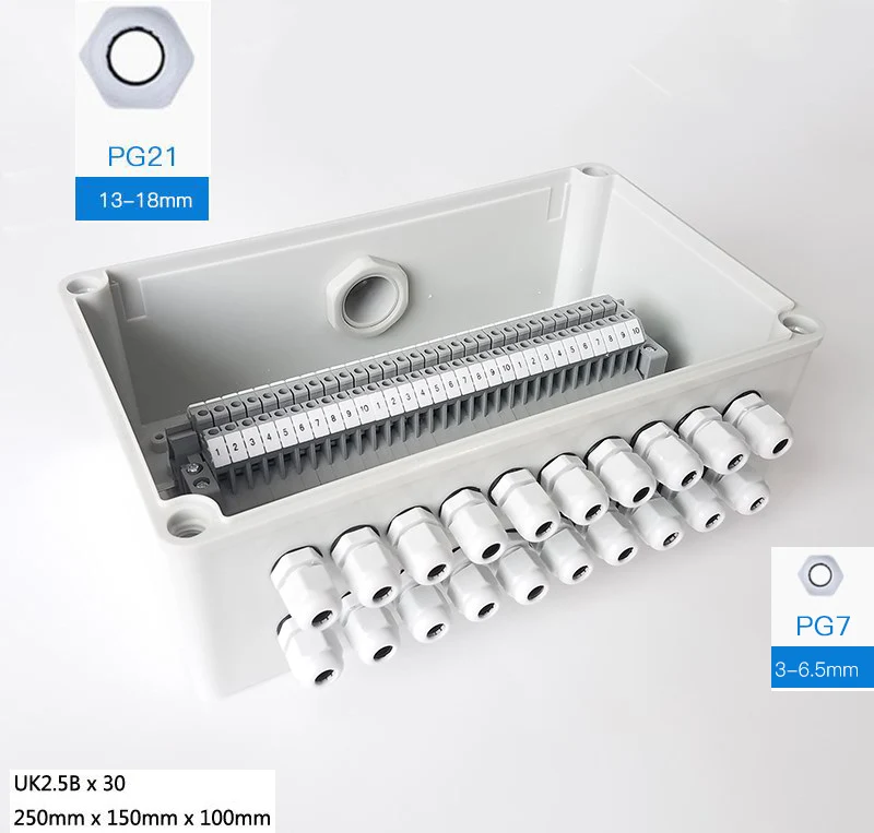 IP65 водонепроницаемый кабель распределительная коробка 250*150*100 мм с UK2.5B din рейку