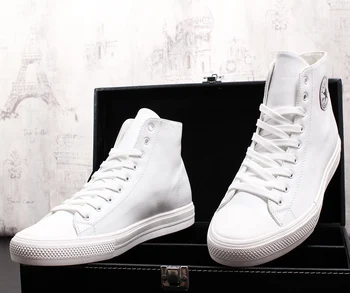 

2019 New Men's High-top Canvas Shoes Men Spring Autumn Top Fashion Sneakers Lace-up High Style Solid Colors Man White Shoes