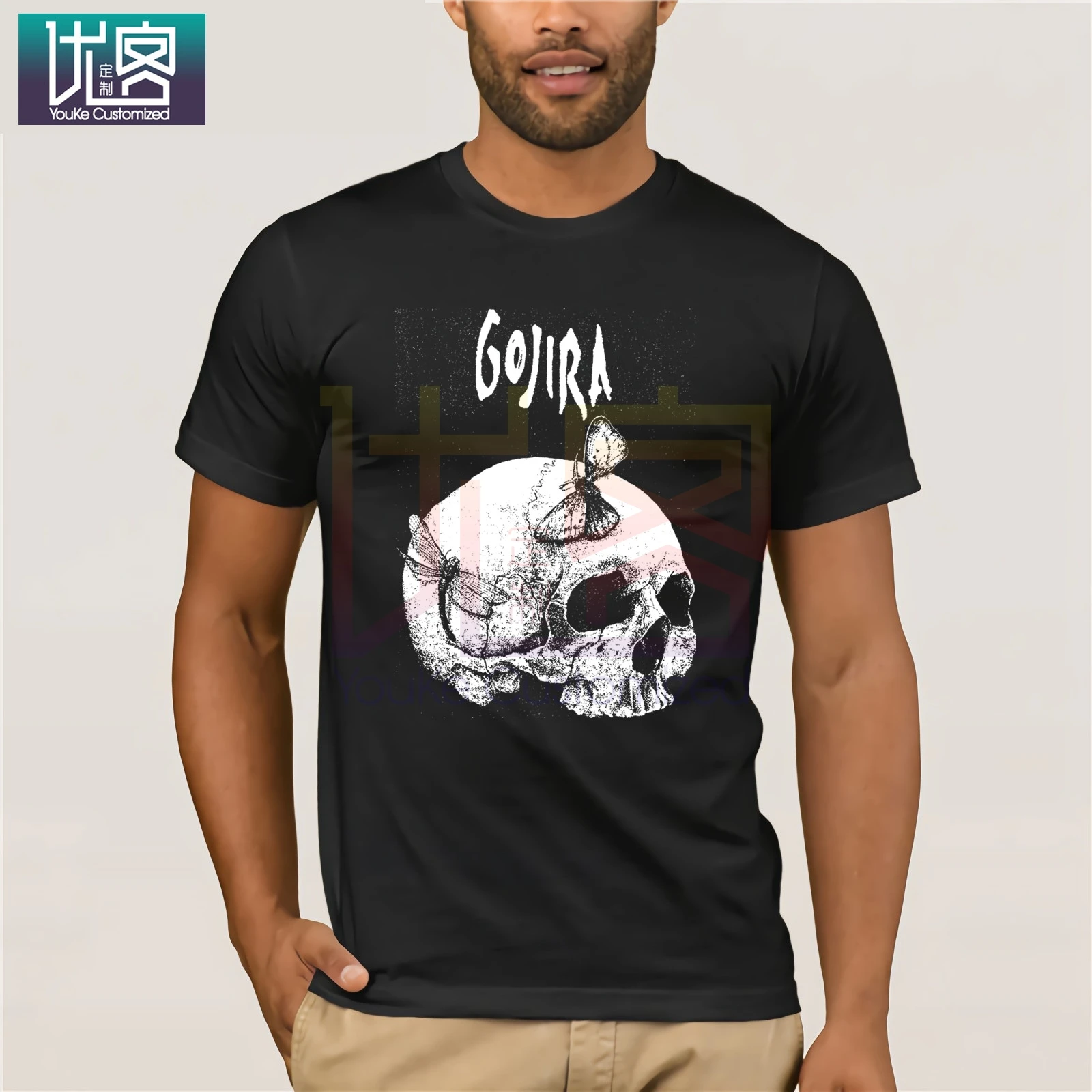 Футболка Gojira Moth Skull черная одежда популярная футболка футболки с круглым вырезом
