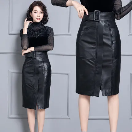 

Top brand Fashion 2020 New Genuine Sheep Real Leather Skirt K17 high quality