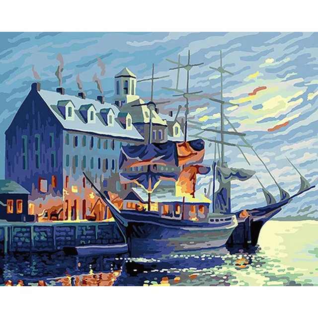 Sailing Ship Harbourside Painting By Numbers Kit Hobby Paint