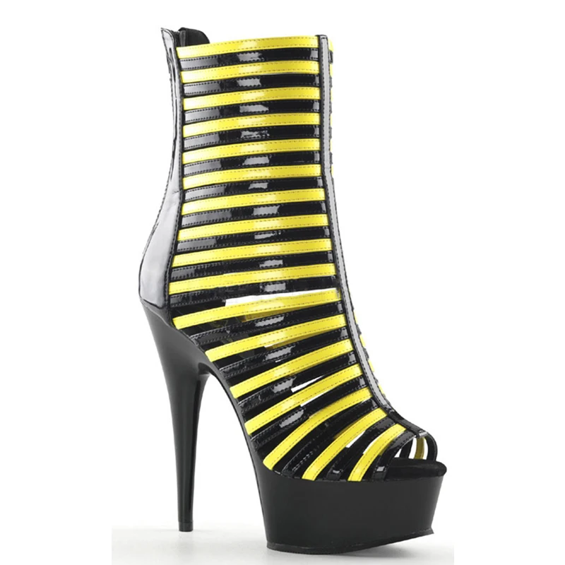 

Sandals Women Summer Shoes Sexy 15cm High Heel Ankle Boots Fashion Gladiator Party Shoes Hollow Zipper Peep Toe Platfrom Pumps