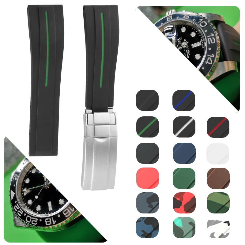 

20mm 21mm Nature Rubber Silicone Watch Band Man Buckle Watchband for Role Strap Daytona Submariner DEEPSEA GMT Oyster Datejust
