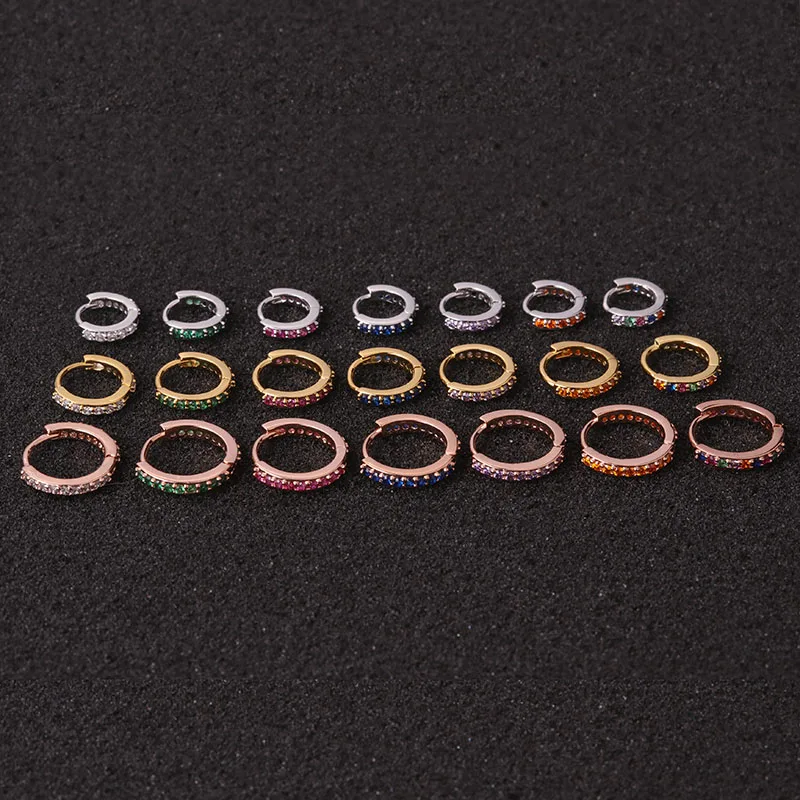 1pc 6mm/8mm/10mm Multicolor Cz Hoop Cartilage Earring Simple Helix Tragus Daith Conch Rook Snug Ear Piercing Jewelry
