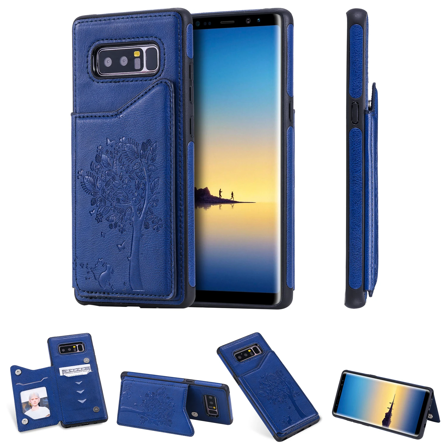 Синий Кожаный чехол с откидной крышкой и отделением для карт для samsung Galaxy S10 5G S8 S9 Plus, чехол с магнитной подставкой для NOTE 10 PRO 9 8 S10e 360 - Цвет: Синий