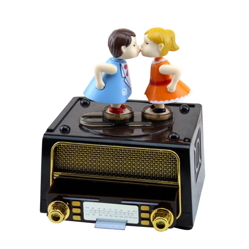 

NICEXMAS 1pc Music Box Wind up Couple Kiss Vintage Handmade Storage Box Melody Box Musical Box for Decor Valentine's Day Gift