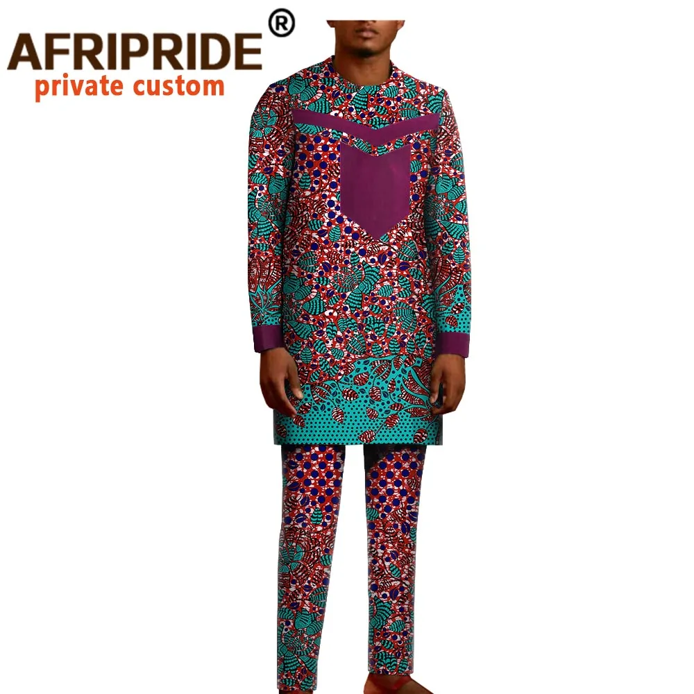 

Dashiki Men African Clothing Print Shits and Ankara Pants 2 Piece Set Wax Attire Pure Cotton Plus Size Crop Top Casual A2016027