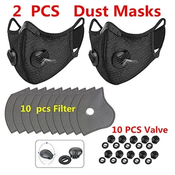 

2pcs Unisex Breathable Facial Mask With 10pcs Filter 10 Valves Reusable Face Shield Cloth Face Mask Mouth Mask Masque