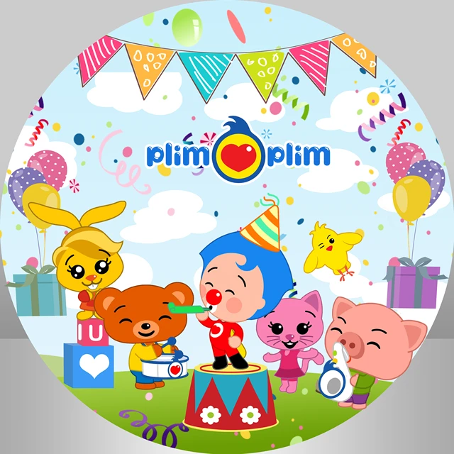 Cute Cartoon Plim Plim Round Backdrops Kids Boys 1st Birthday Party Circle  Backgrounds Customized Photo Studio