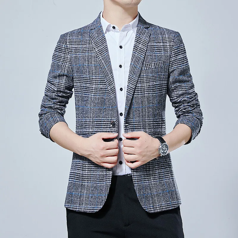 Blazer men's British style slim thick size 5XL autumn blue suit jacket Plus size one button fashion professional suit coat