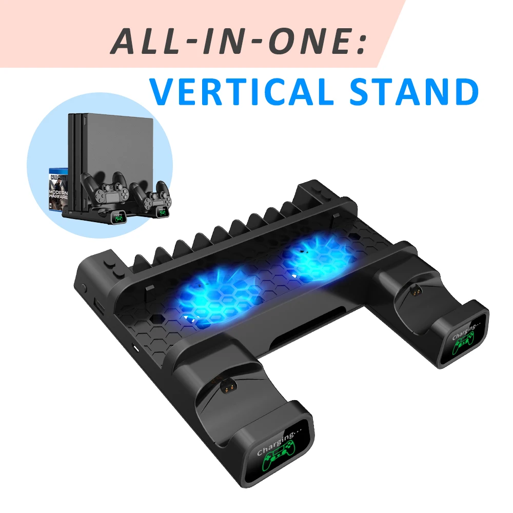  OIVO PS4/PS4 Slim/PS4 Pro Dual Controller Charger Console Vertical Cooling Stand Charging Station 4