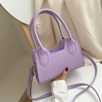 

Women Mini Small Shoulder Bags 2020 New Designer Stone Pattern PU Leather Handbags Solid Color Retro Shoulder Messenger Bags