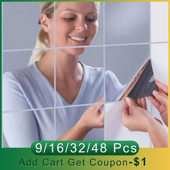 

9/16/18/32/48pcs Mirror Wall Stickers Self Adhesive Acrylic Square Mirror Wall Stickers 3D Mirror Wall Art Home Decor Wall Decal