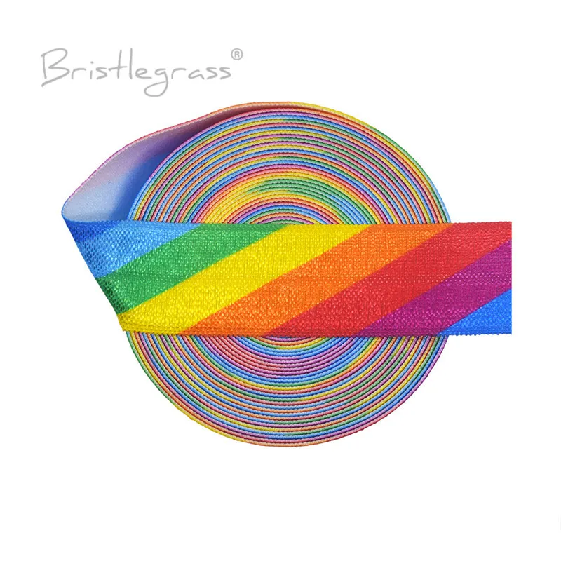 

BRISTLEGRASS 5 Yard 3/4" 20mm Rainbow Print Foldover Elastic FOE Spandex Satin Band Hair Tie Headband Dress Tutu DIY Sewing Trim