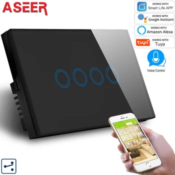 

ASEER,AU/US 1/2/3/4Gang 2 Way WIFI Switches,AC110-240v WIFI wall Light Switch,smart home switch,Tuya/Google/Alexa Control Switch