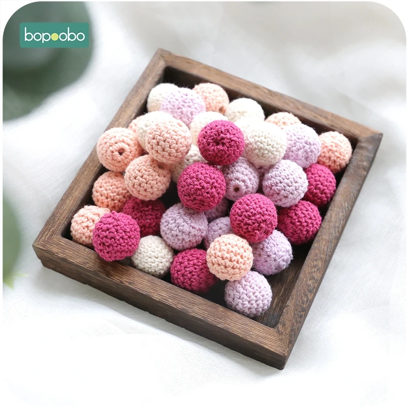 Bopoobo 20mm 10pcs Wooden Crochet Beads Chewable Beads DIY Wooden Teething Knitting Beads Jewelry Crib Sensory Toy Baby Teether