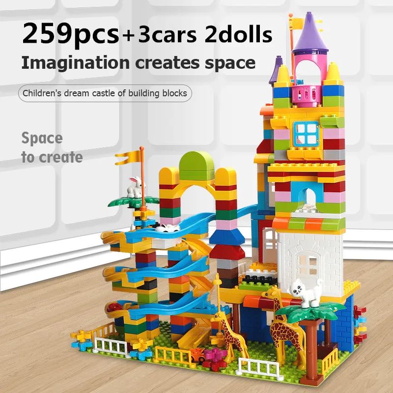 

259pcs Marble Race Run Maze Ball Track Building Blocks Compatible Duploed Funnel Slide Big Size Bricks With Car Dream Castle Toy