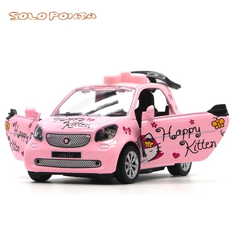 Nouveau Hello kitty 1:32 Smart alliage moulé sous pression véhicule voiture modèle retirer voiture avec son lumière enfant cadeau voitures jouets pour enfants 3808