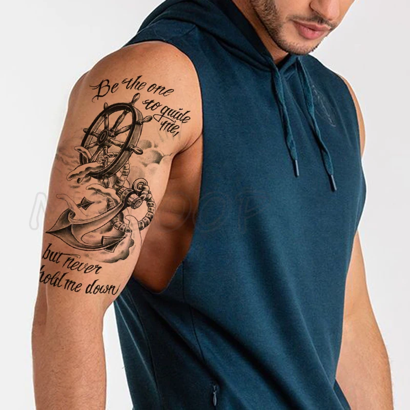 

Temporary Tattoo Stickers Rudder Anchor Ocean Waves Fake Tatto Waterproof Tatoo Back Leg Arm Belly Big Size for Women Men Girl
