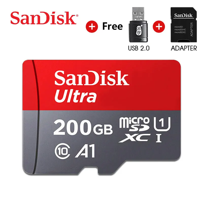 SanDisk микро SD карты Class10 TF карта, 16 ГБ, 32 ГБ, 64 ГБ, 128 ГБ макс 98 МБ/с. слот для карт памяти для samrtphone и настольный ПК - Емкость: 200GA1 and reader