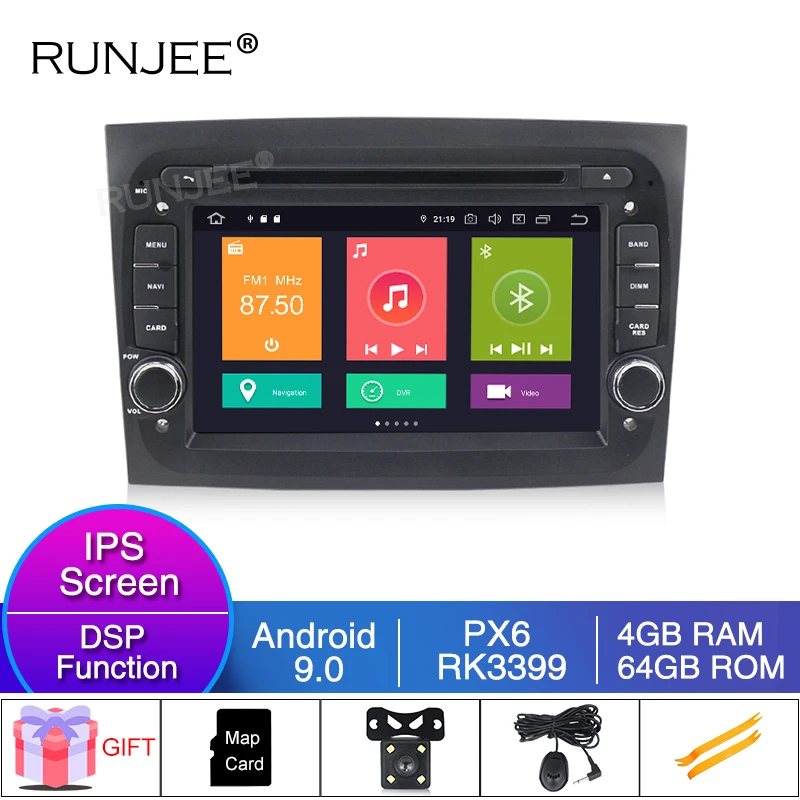 RUNJEE PX6 Android 9 ips DSP 4G 64G Автомобильный мультимедийный плеер для FIAT DOBLO 2015 2016 2017