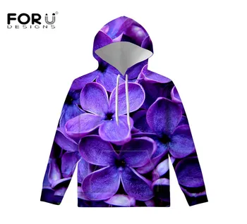 

FOURUDESIGNS Harajukus Style Lilac Print Autumn Winter 3D Sweatshirts Flower Rose Prints Hooded Hood Tops Tracksuits Jacket